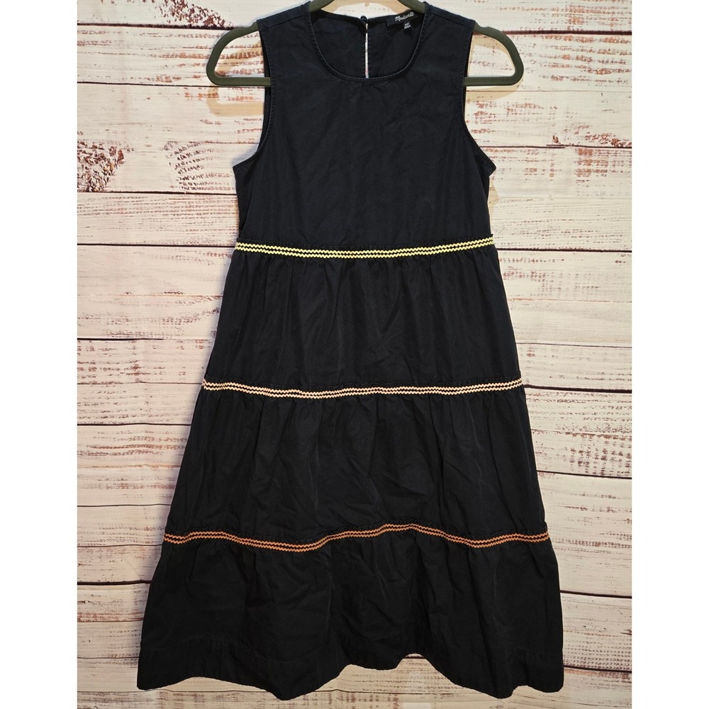 Madewell Womens Black Tiered‎ Dress with Ric Rac Trim XSP